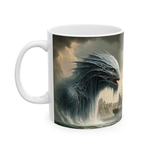 Taza | Cerámica | Blanca | Mitología Nórdica | Jörmungandr | Serpiente