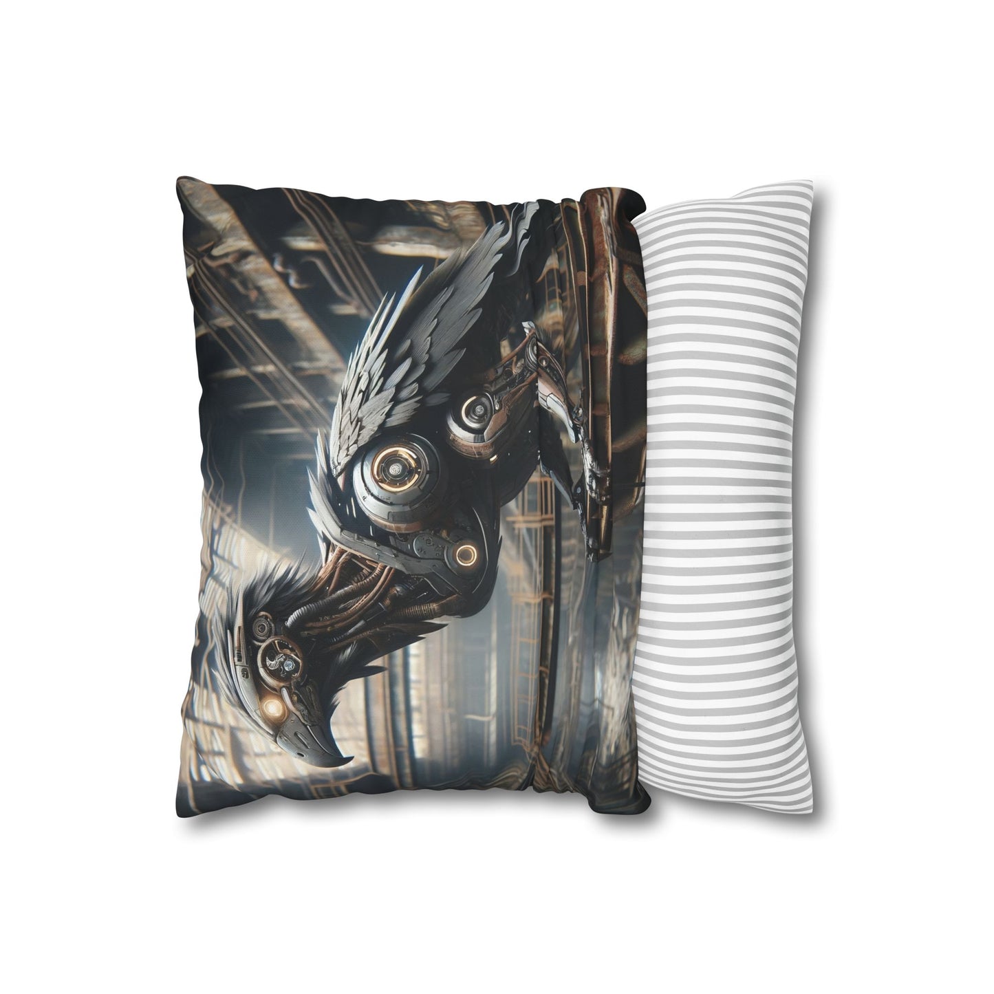 Taie d'oreiller | Carré | Toile de polyester | Steampunk | Rétrofuturisme | Corbeau