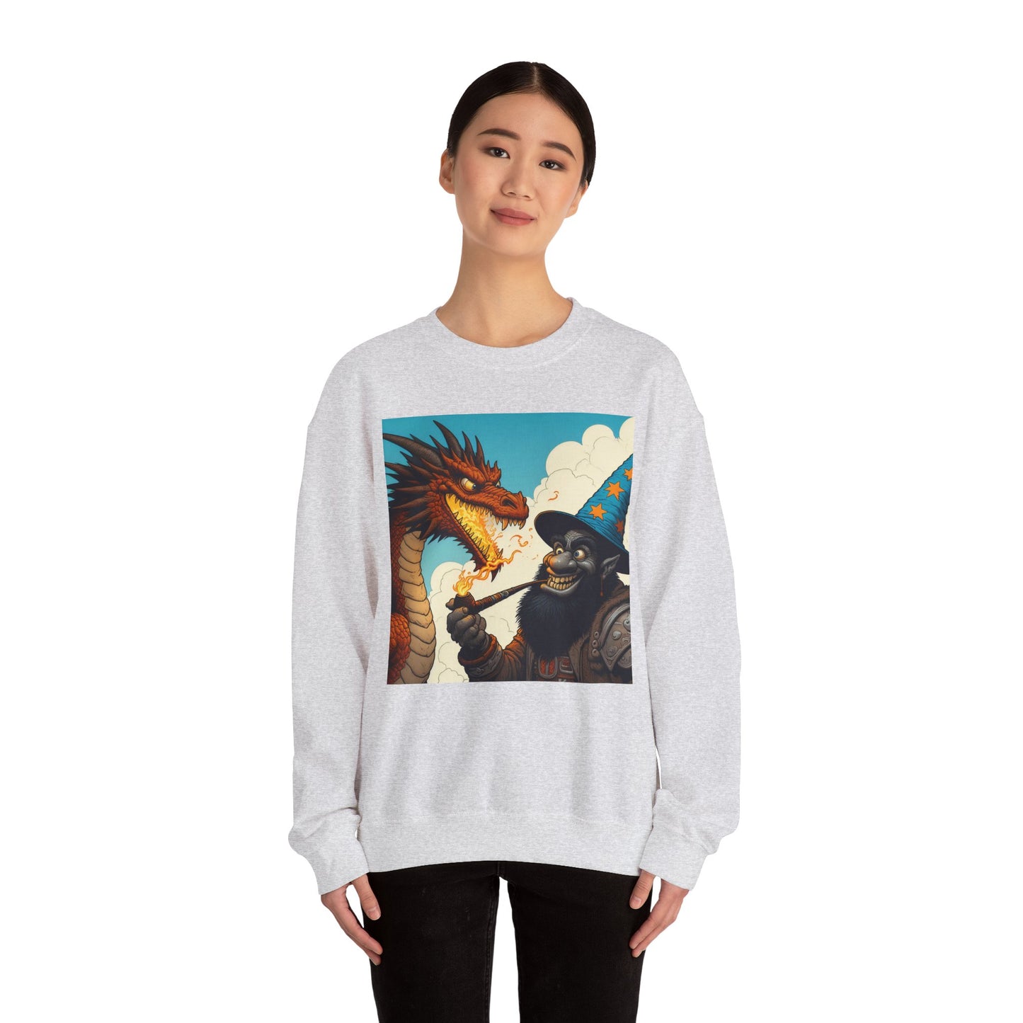 Bluza dresowa | Unisex | Okrągły dekolt | Gruba mieszanka | Heroiczne fantasy | Smok i czarodziej