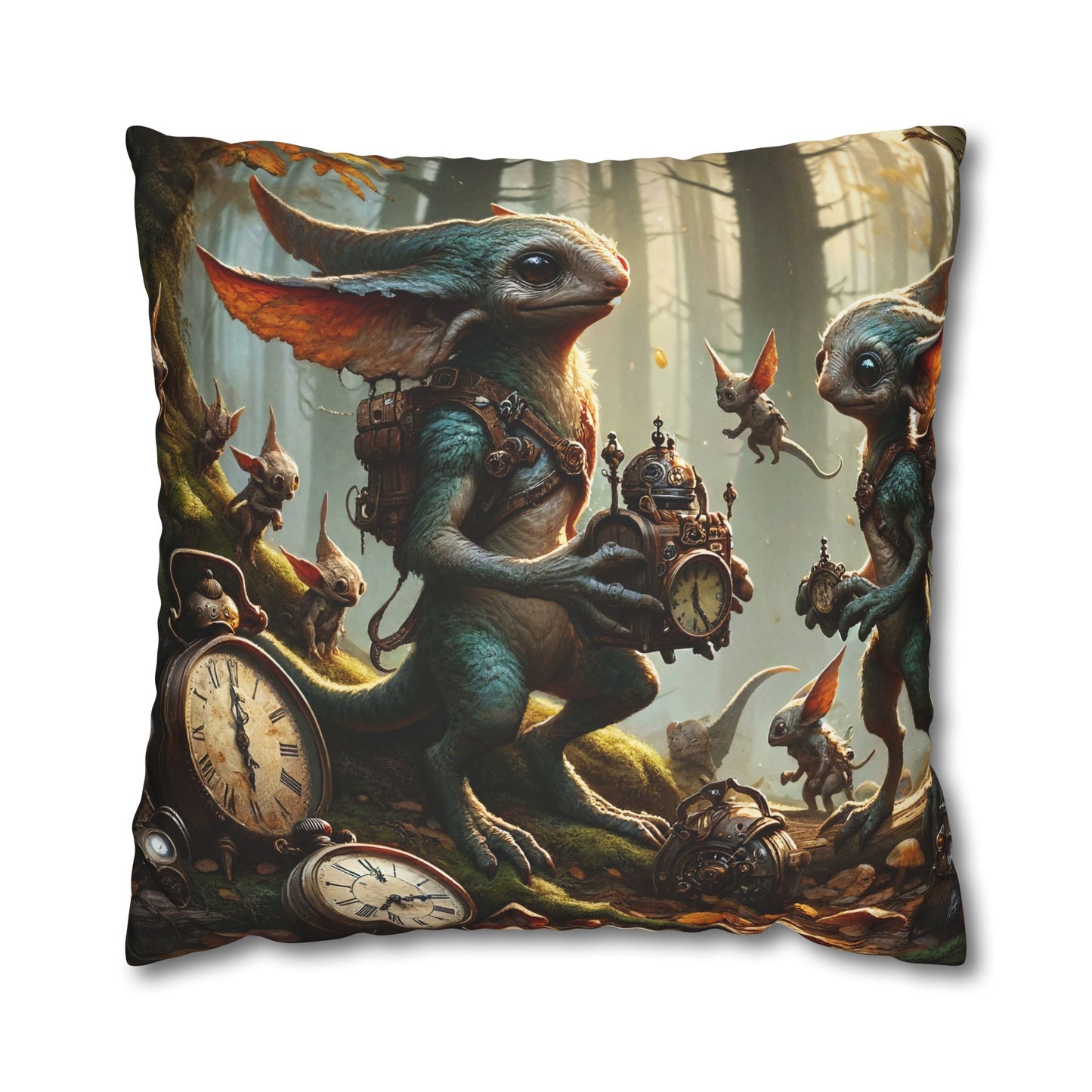 Kussensloop | Vierkant | Polyester canvas | Steampunk Feeën | Boswachters
