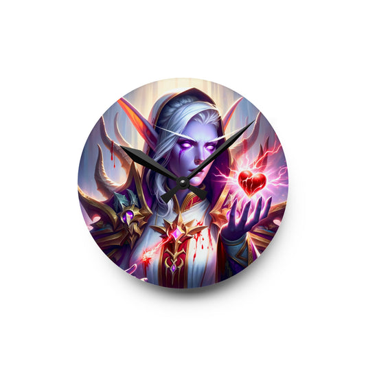 دیوار گھڑی | ایکریلک | گول یا مربع | خیالی فن | جادوئی الف وارڈن | ارغوانی دل