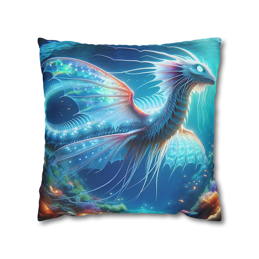 Taie d'oreiller | Carré | Toile de polyester | Mythologie Aquatique | Dragon Marin