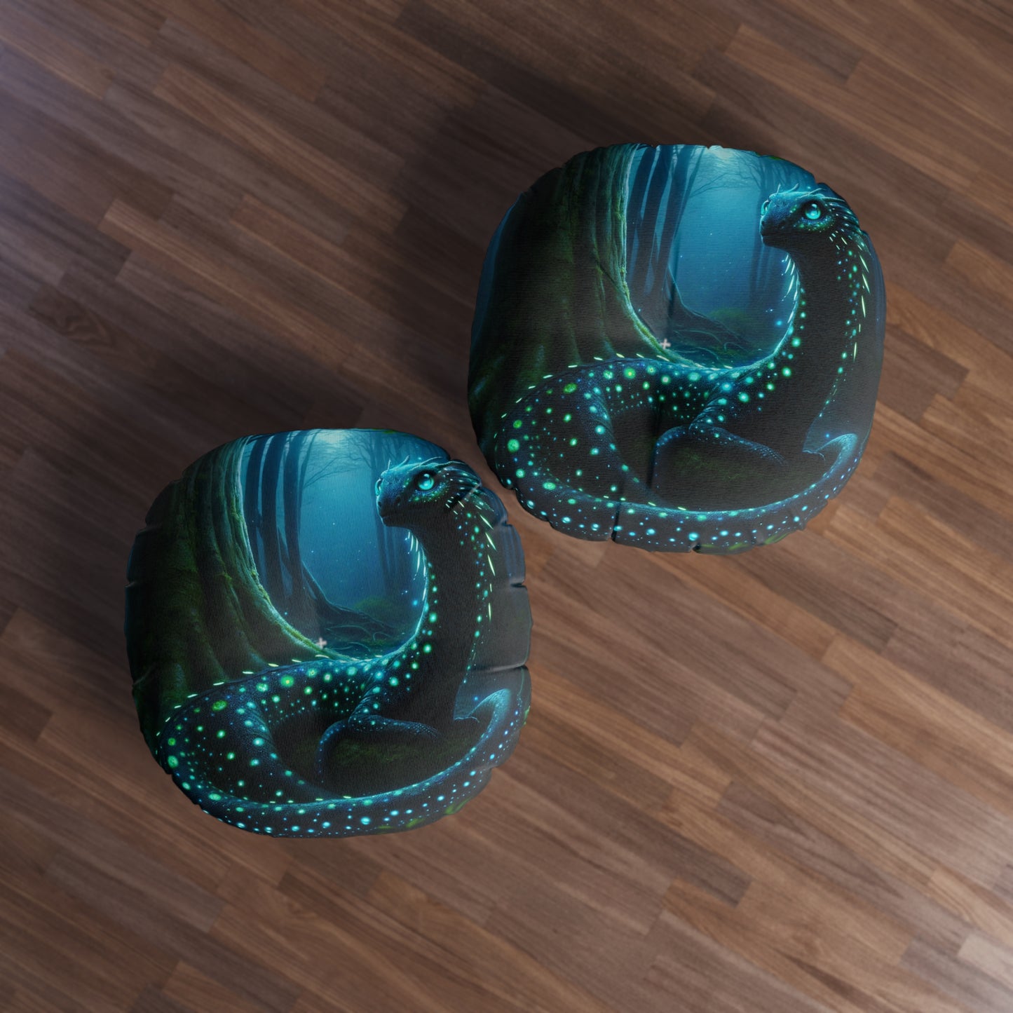 Almofada | Almofada de Chão | Acolchoada | Redonda | Fantasia Florestal | Dragão Luminoso