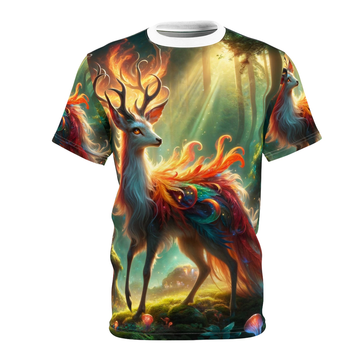 T-Shirt | Nadruk na całej powierzchni | T-shirt unisex | Mistyczna fantazja | Ognisty jeleń