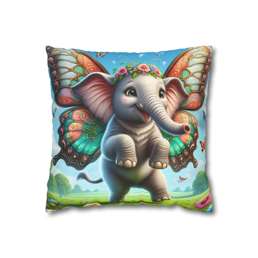 Sarung bantal | Persegi | Kanvas poliester | Fantasi Mitologi | Gajah Kupu-kupu