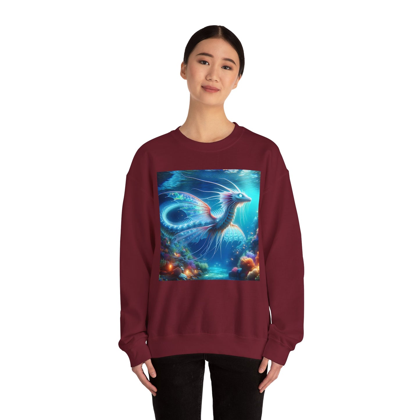 Bluza dresowa | Unisex | Okrągły dekolt | Gruba mieszanka | Mitologia morska | Ryujin | Smok wodny