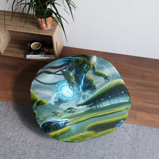 Pillow | Floor Pillow | Tufted | Round | Techno-Fantasy | Electric Kirin