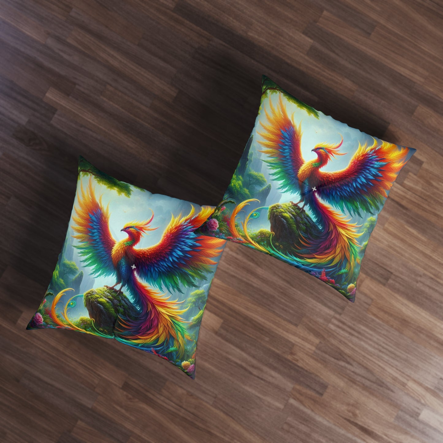 وسادة | وسادة أرضية | معنقدة | مربعة | فن أسطوري | طائر العنقاء الخالد | نار
