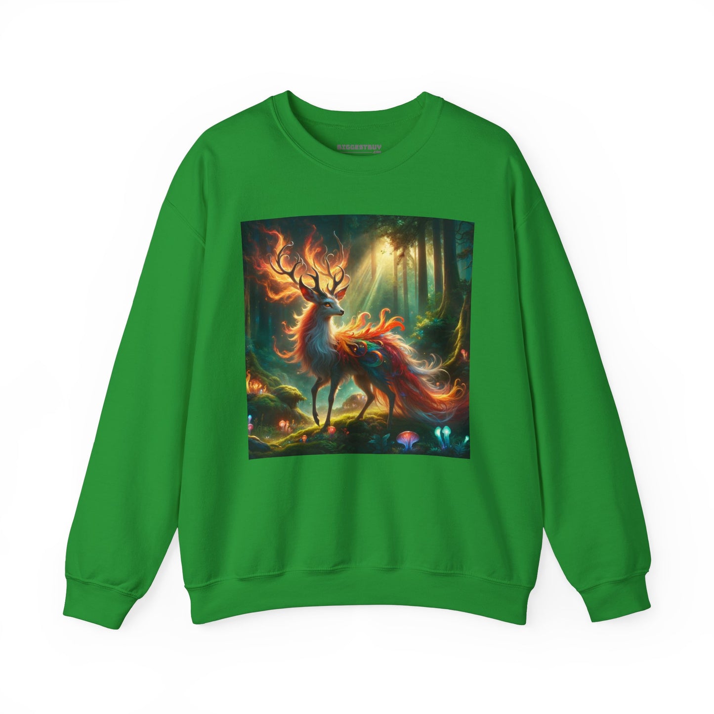 Bluza dresowa | Unisex | Okrągły dekolt | Gruba mieszanka | Mistyczna fantazja | Ognisty jeleń