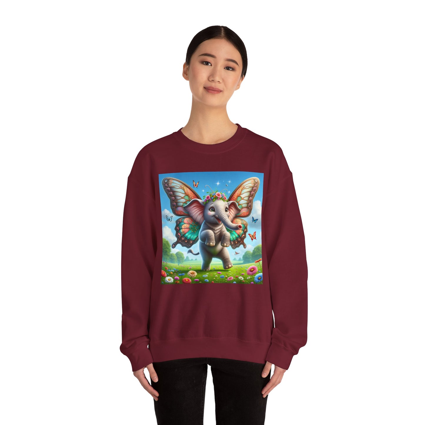 Bluza dresowa | Unisex | Okrągły dekolt | Gruba mieszanka | Baśniowa fauna | Airavata | Słonik