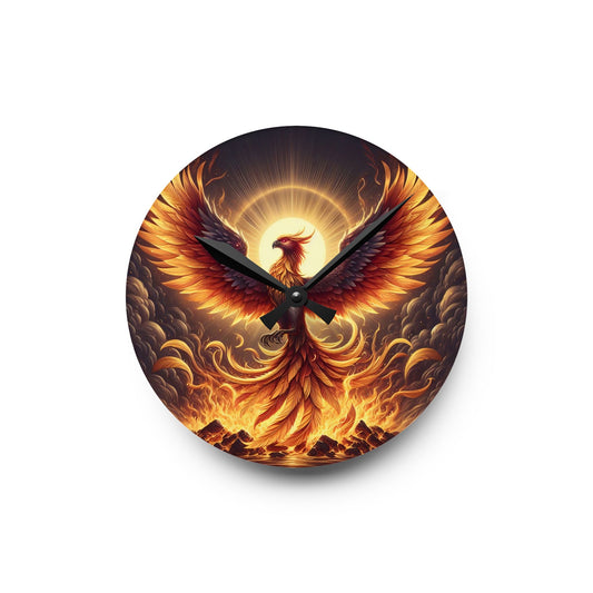 Relógio de Parede | Acrílico | Redondo ou Quadrado | Fantasia Mítica | Fênix Renascida