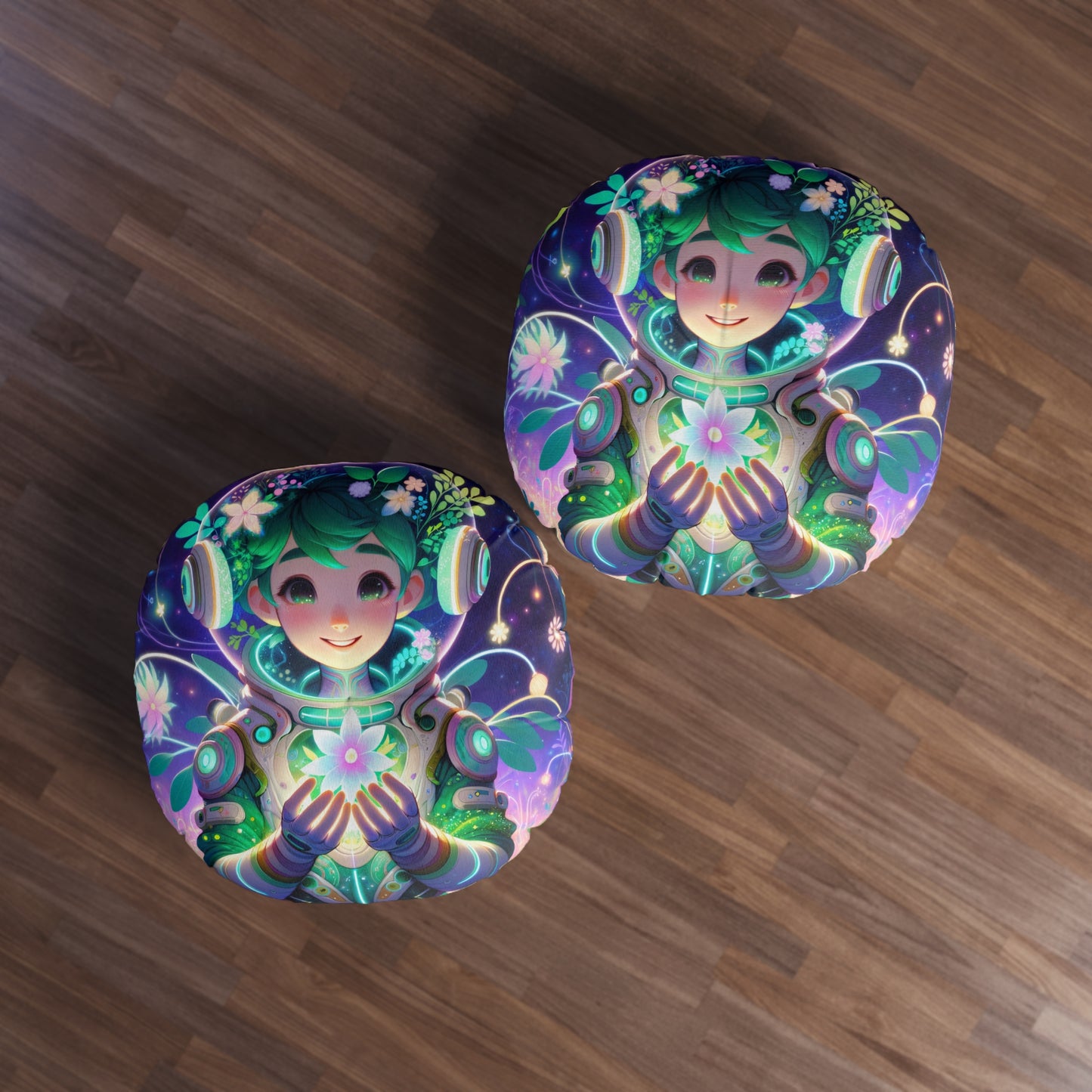 Kussen | Vloerkussen | Getuft | Rond | Technofantasie | Cybernatuur | Groen Wezen