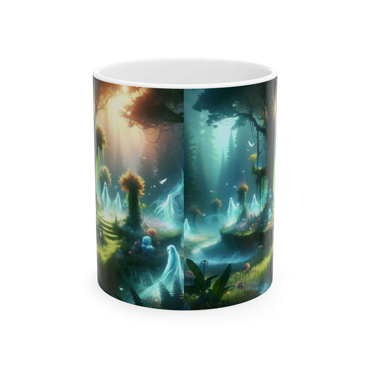 قدح | سيراميك | أبيض | غابة سحرية | موطن الإيجنس فاتوس | شجرة الحياة