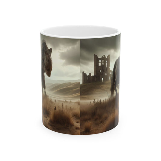 Mug | Ceramic | White | Prehistoric Fantasy | T-Rex Hunt