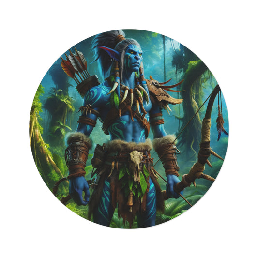 Rug | Round | Tribal Fantasy | Wood Elf Warrior