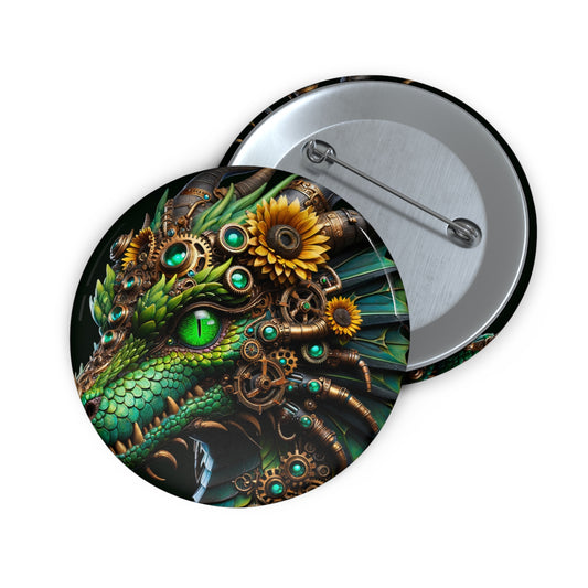 Button | Pin Button | Pin-Back | Steampunk Fantasy | Dragon Head