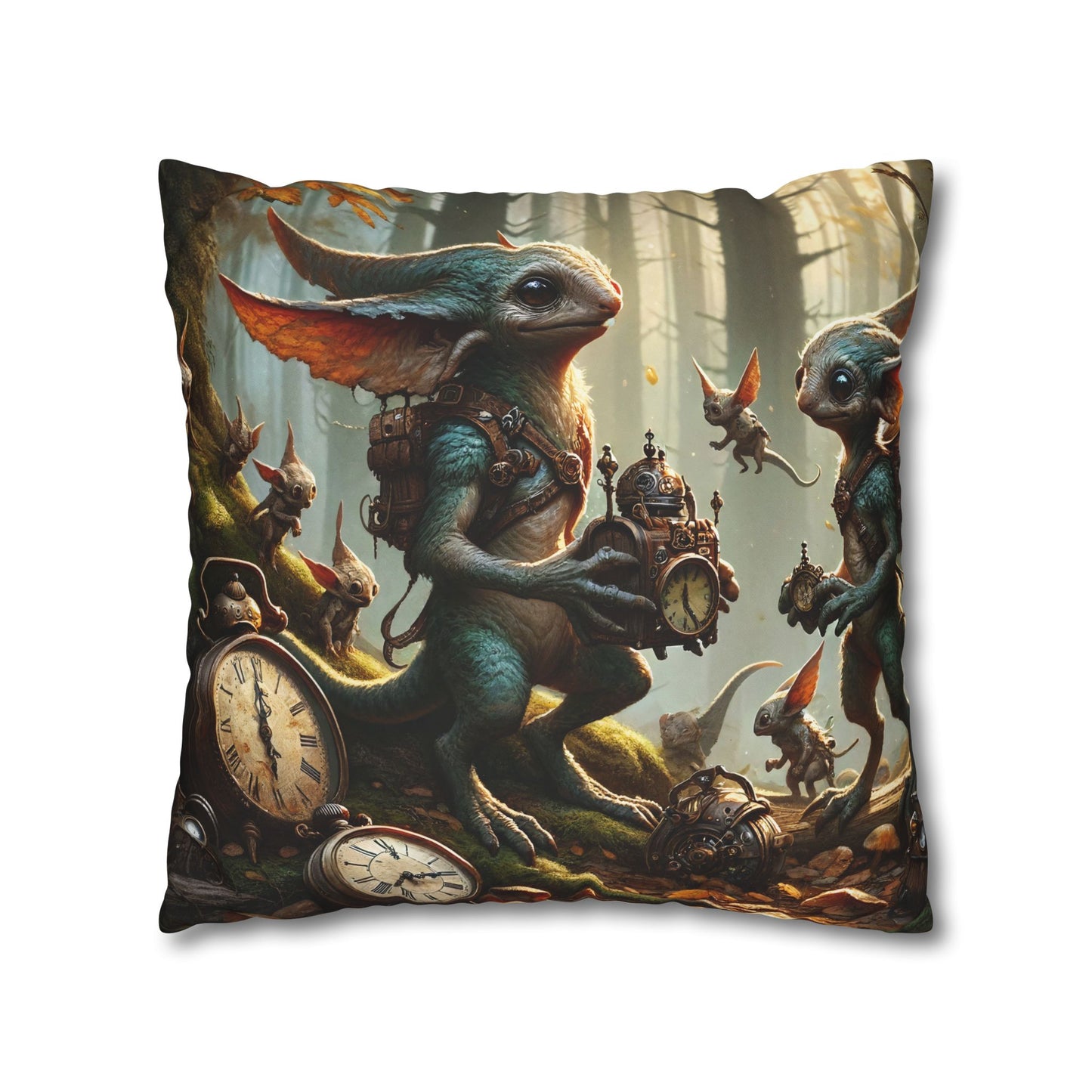 Kussensloop | Vierkant | Polyester canvas | Steampunk Feeën | Boswachters