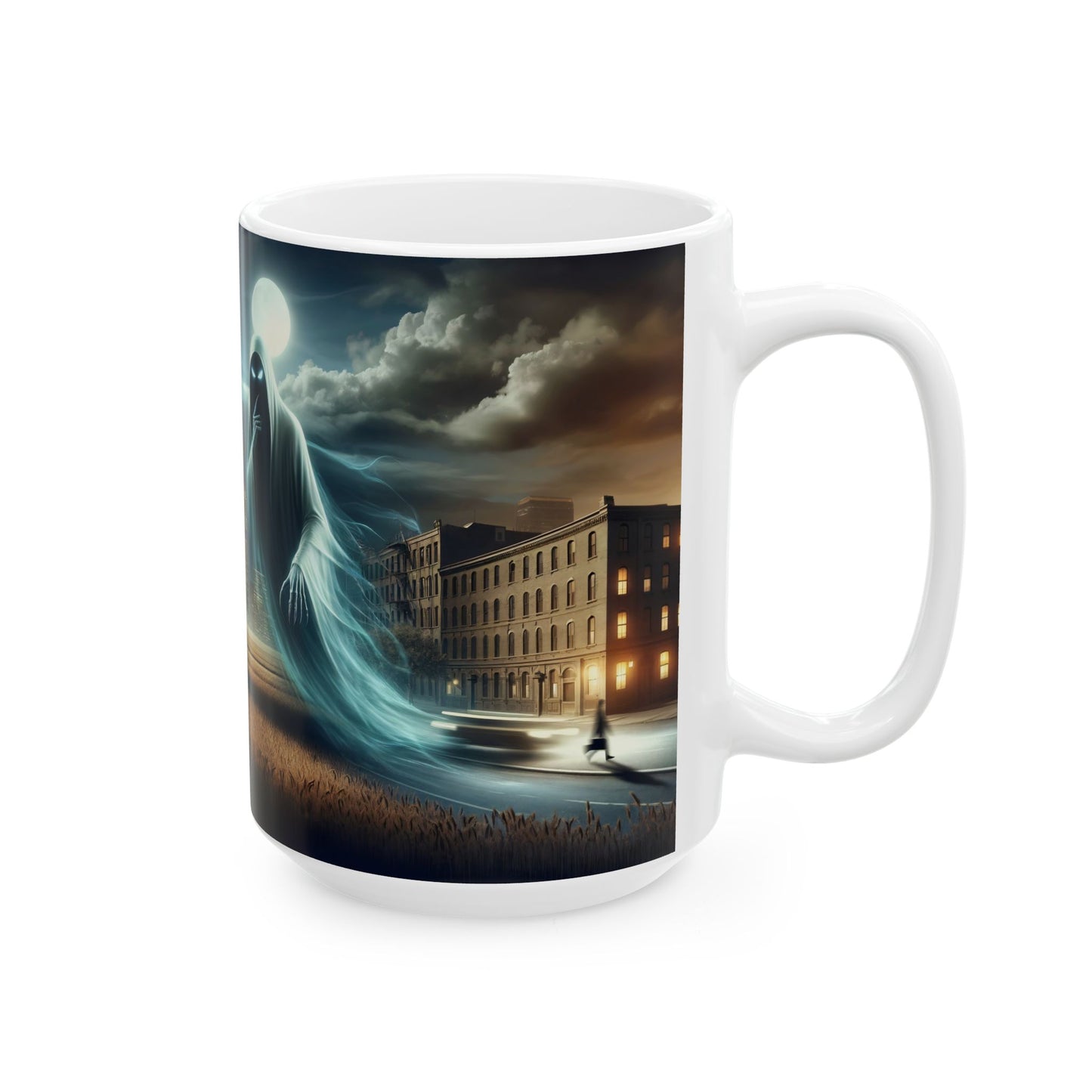 Mug | Céramique | Blanc | Fantôme urbain | Apparition nocturne