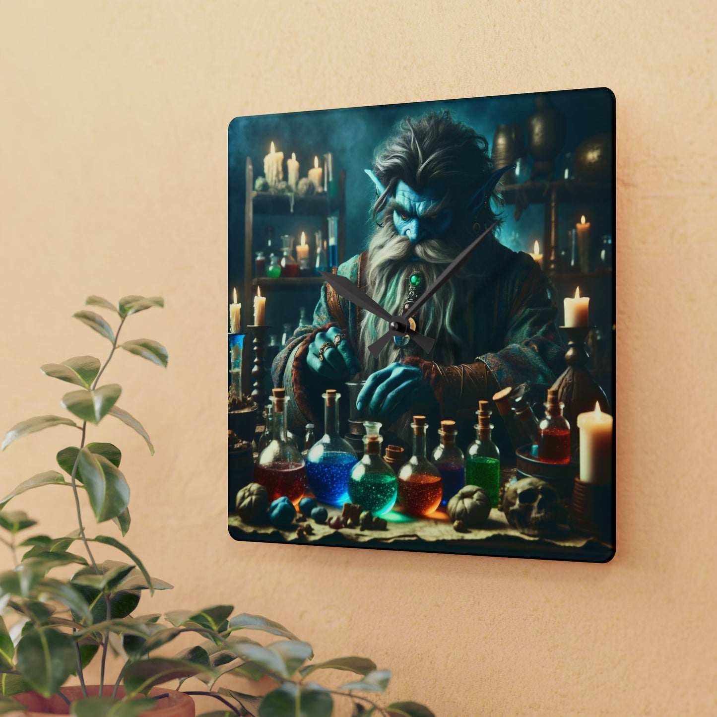 Orologio da parete | Acrilico | Rotondo o quadrato | Alchimia Mistica | Djinn Blu