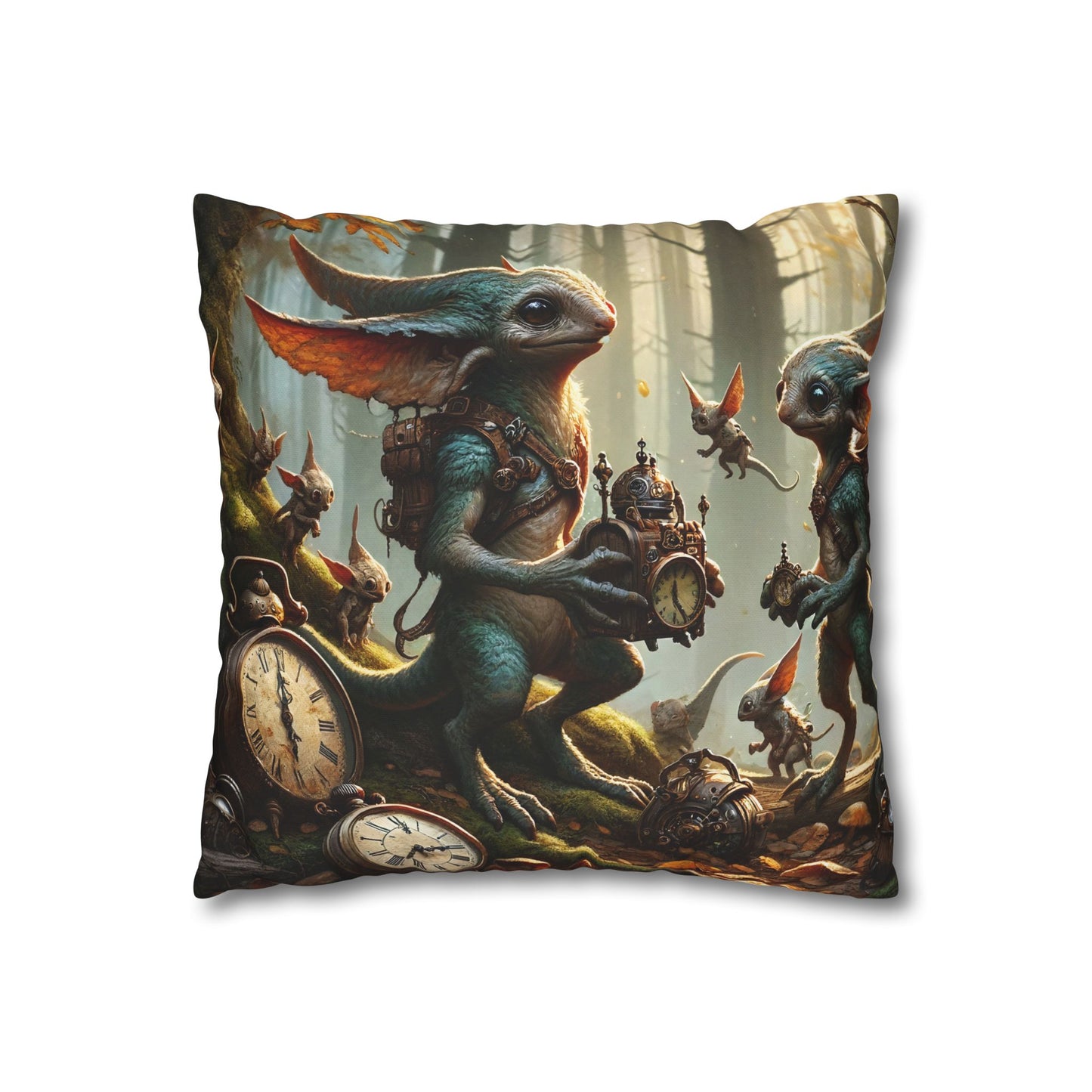 Kussensloop | Vierkant | Polyester canvas | Steampunk Feeën | Boswachters