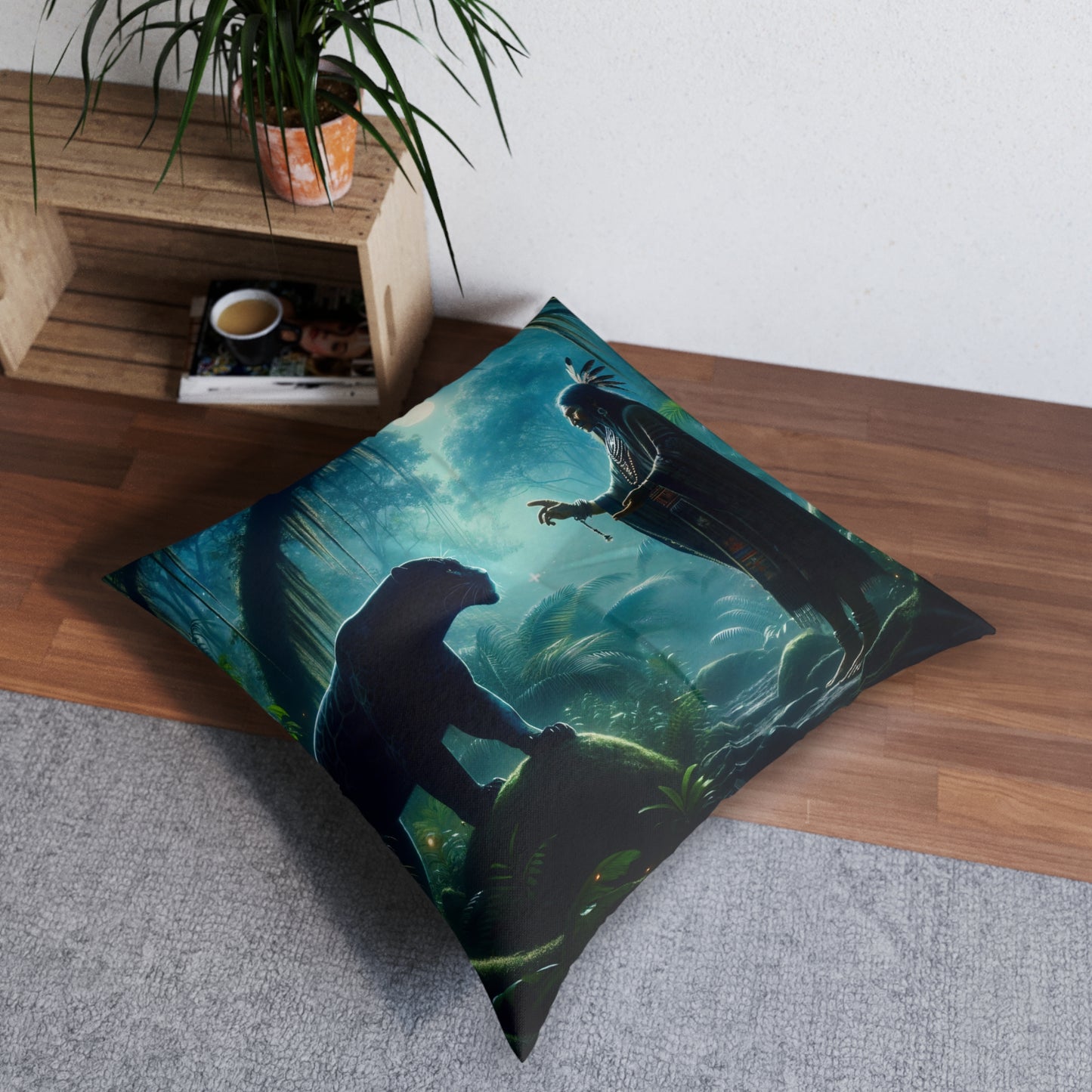 تکیہ | فرش کا تکیہ | ٹفٹڈ | مربع | جادوئی حقیقت پسندی | جنگل میں ملاقات