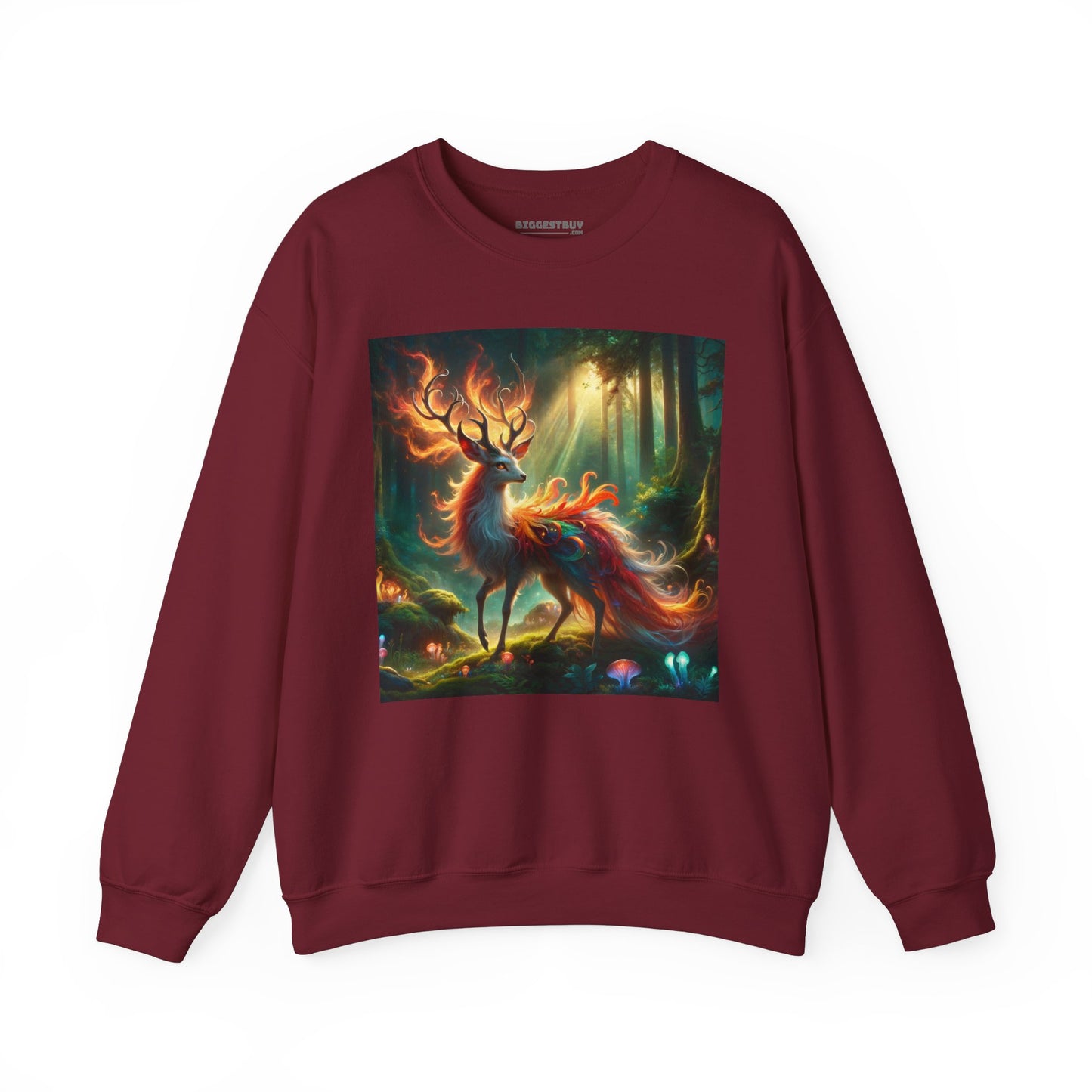 Bluza dresowa | Unisex | Okrągły dekolt | Gruba mieszanka | Mistyczna fantazja | Ognisty jeleń