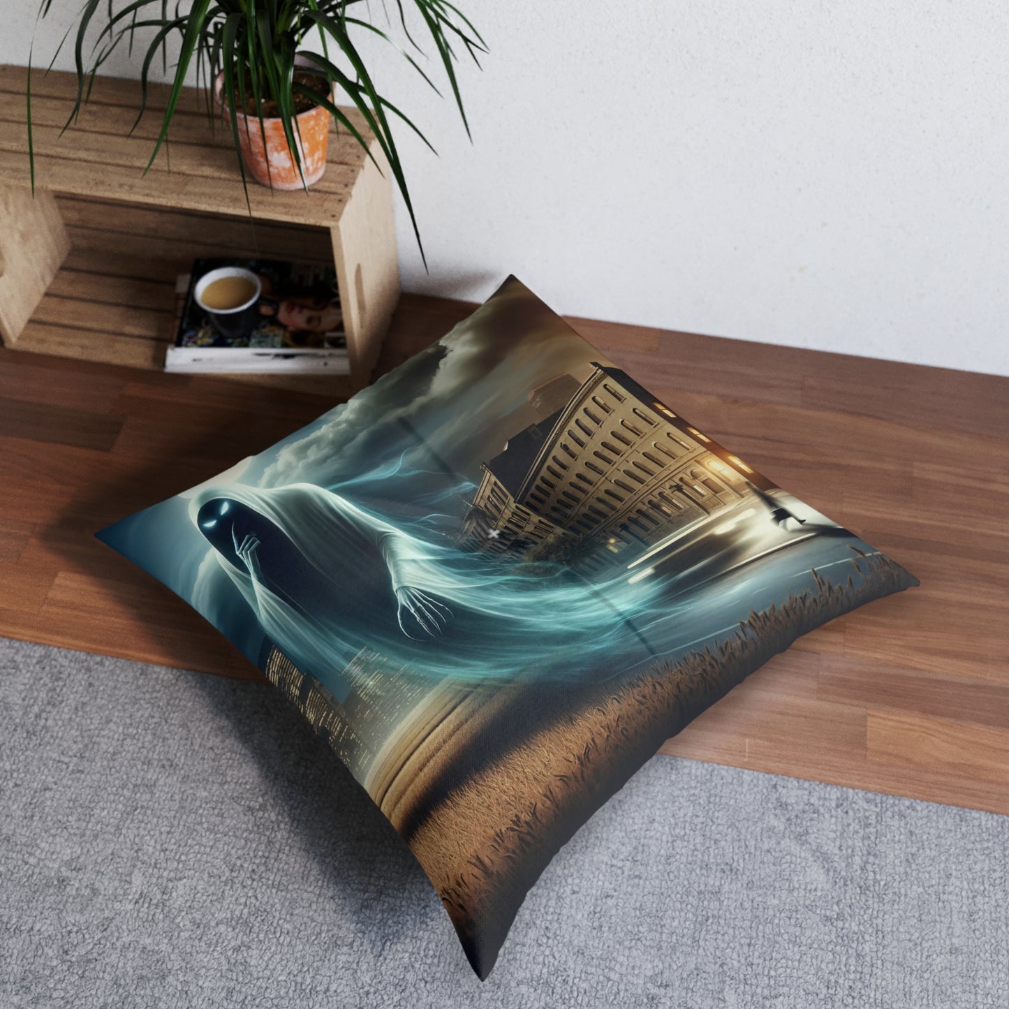Coussin | Coussin de sol | Tufté | Carré | Fantôme urbain | Apparition nocturne