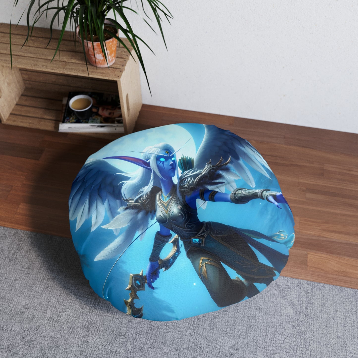 Kussen | Vloerkussen | Getuft | Rond | Elfen Fantasy | Nachtkrijger | Engel