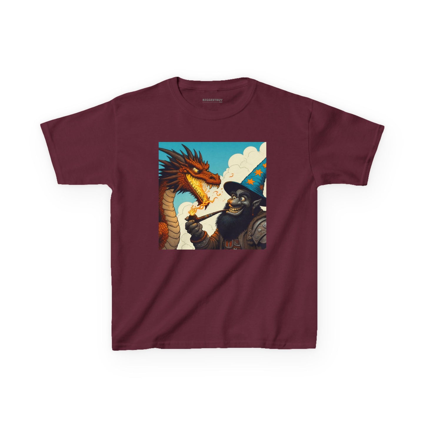 Camiseta | Camiseta Infantil | Algodão Pesado | Fantasia Épica | Duelo de Magia | Dragão