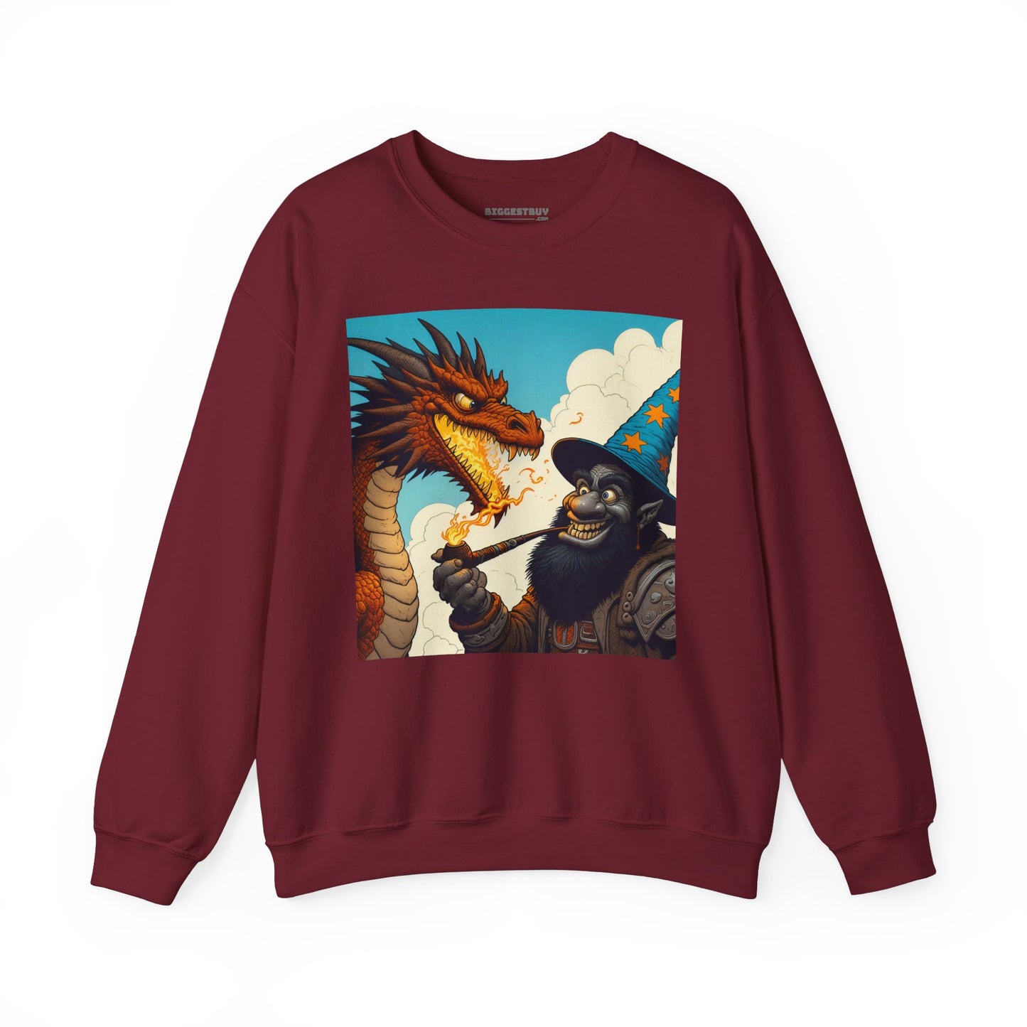 Bluza dresowa | Unisex | Okrągły dekolt | Gruba mieszanka | Heroiczne fantasy | Smok i czarodziej