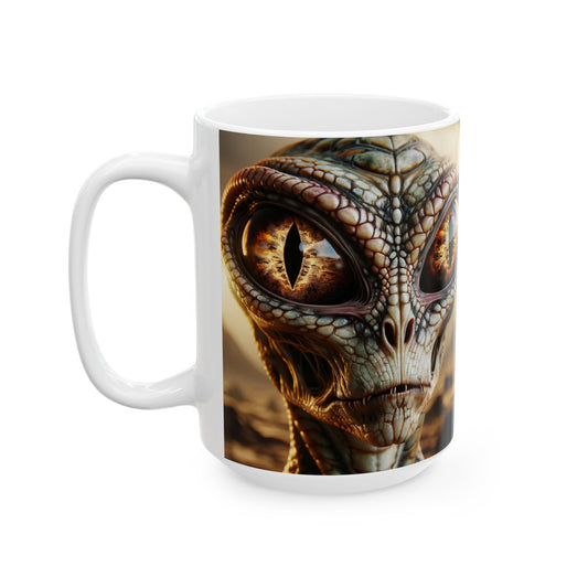 Tazza | Ceramica | Bianca | Alieno Rettiloide | Fantascienza | Extraterrestre