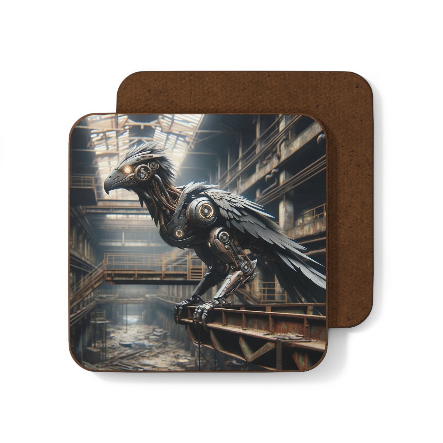 Sottobicchiere | Pannello di fibra a densità elevata | Steampunk Post-Apocalittico | Corvo Meccanico
