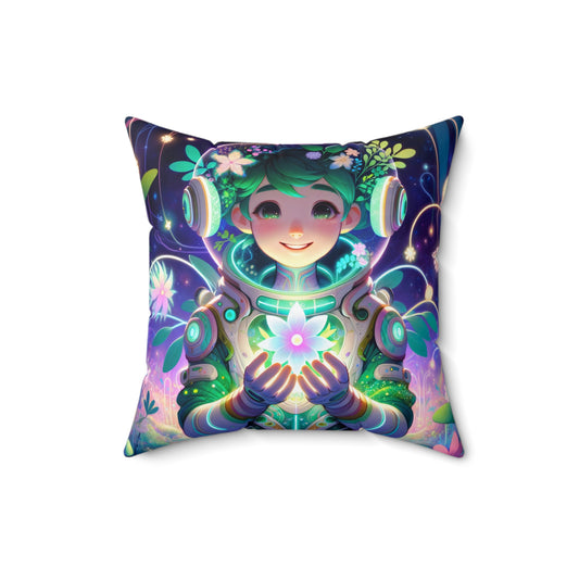 Kussen | Polyester | Vierkant | Technofantasie | Cybernatuur | Groen Wezen