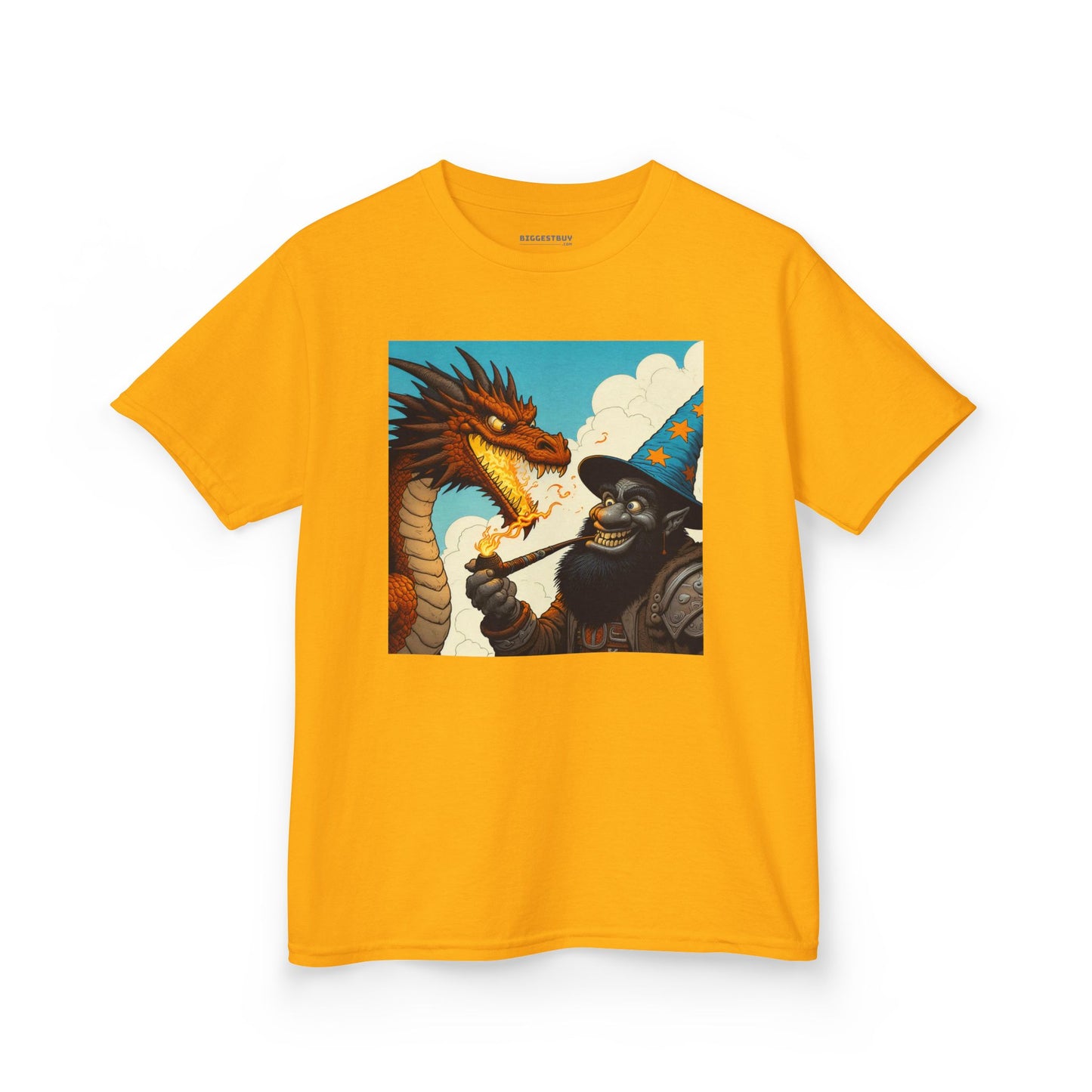 Camiseta | Camiseta Infantil | Algodão Pesado | Fantasia Épica | Duelo de Magia | Dragão
