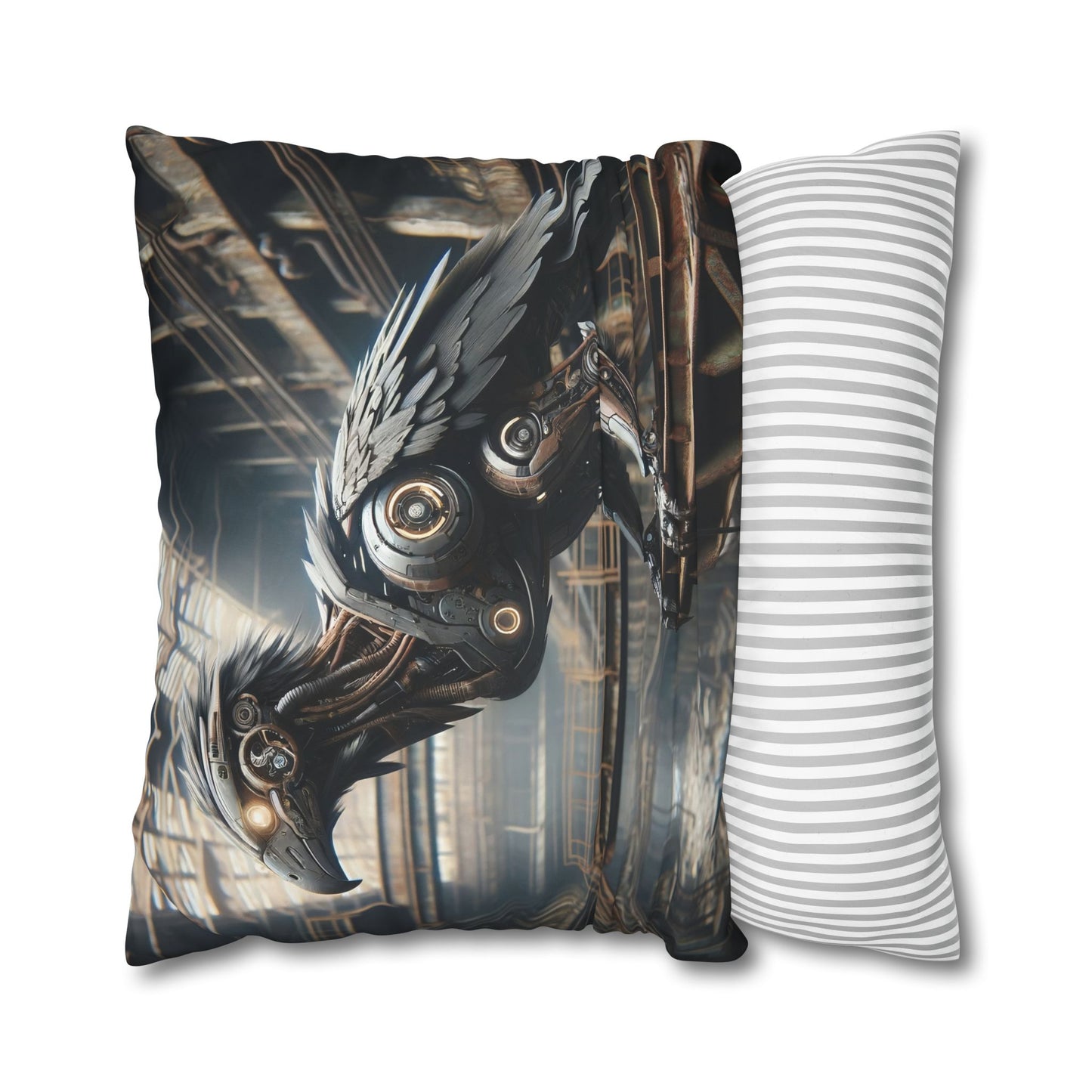 Taie d'oreiller | Carré | Toile de polyester | Steampunk | Rétrofuturisme | Corbeau