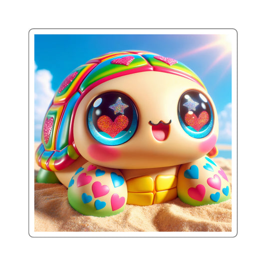 Autocollant | Carré | Kawaii Fantaisie | Tortue Arc-en-ciel