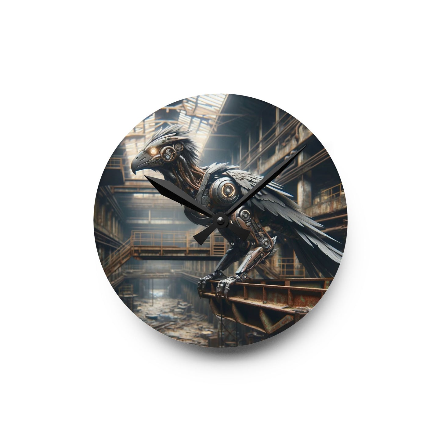 Horloge murale | Acrylique | Ronde ou carrée | Steampunk | Rétrofuturisme | Corbeau