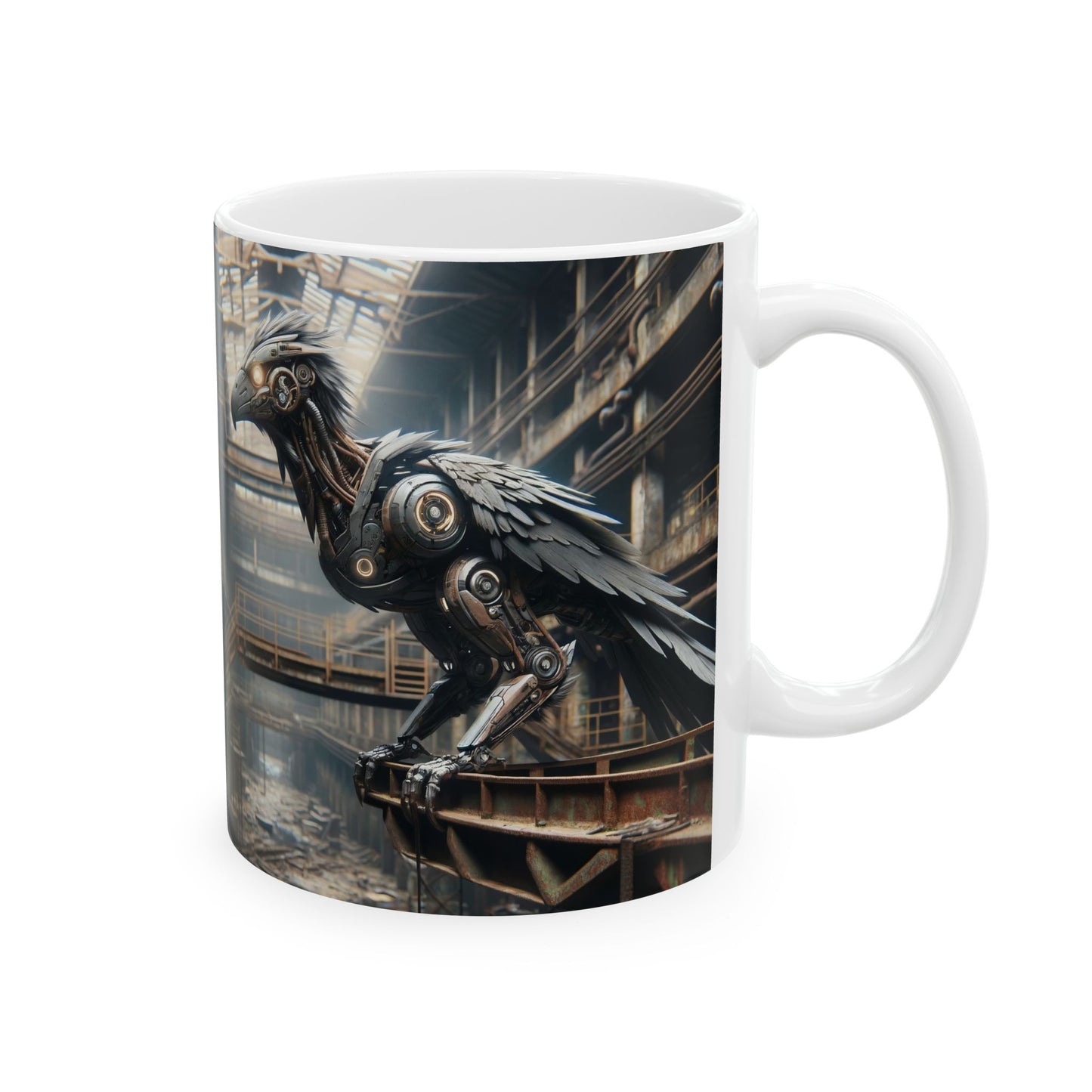 Mug | Céramique | Blanc | Steampunk | Rétrofuturisme | Corbeau