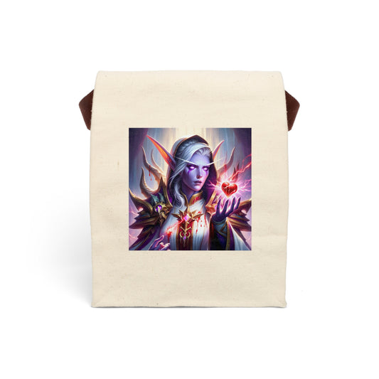 لنچ بیگ | کینوس | پٹے کے ساتھ | خیالی فن | جادوئی الف وارڈن | ارغوانی دل