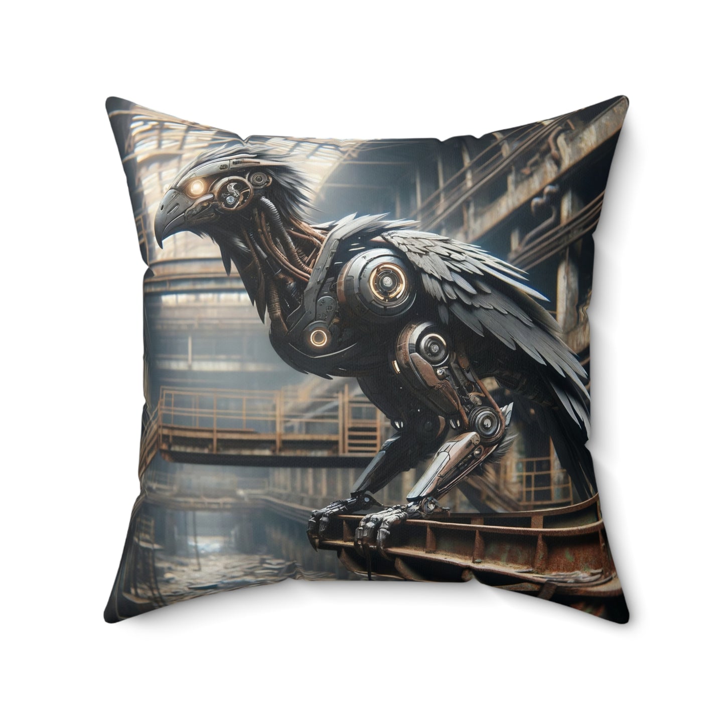 Cuscino | Poliestere | Quadrato | Steampunk Post-Apocalittico | Corvo Meccanico