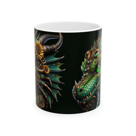 Mug | Ceramic | White | Steampunk Fantasy | Dragon Head