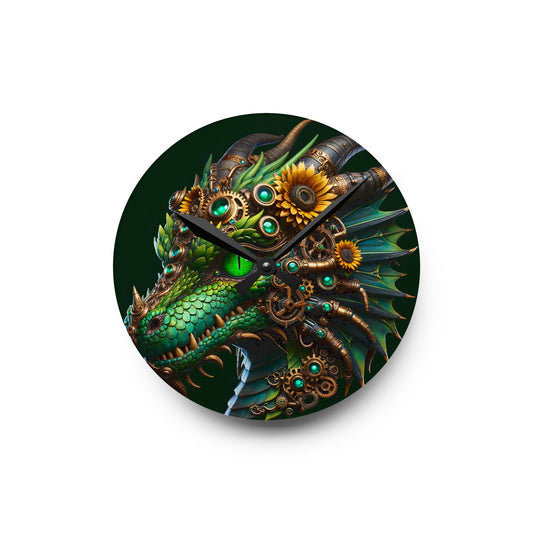 Veggklokke | Akryl | Rund eller firkantet | Steampunk Fantasy | Mekanisk Drage