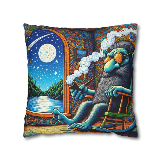 Kissenbezug | Quadratisch | Polyester-Leinwand | Psychedelische Kunst | Traumreise | Wolf