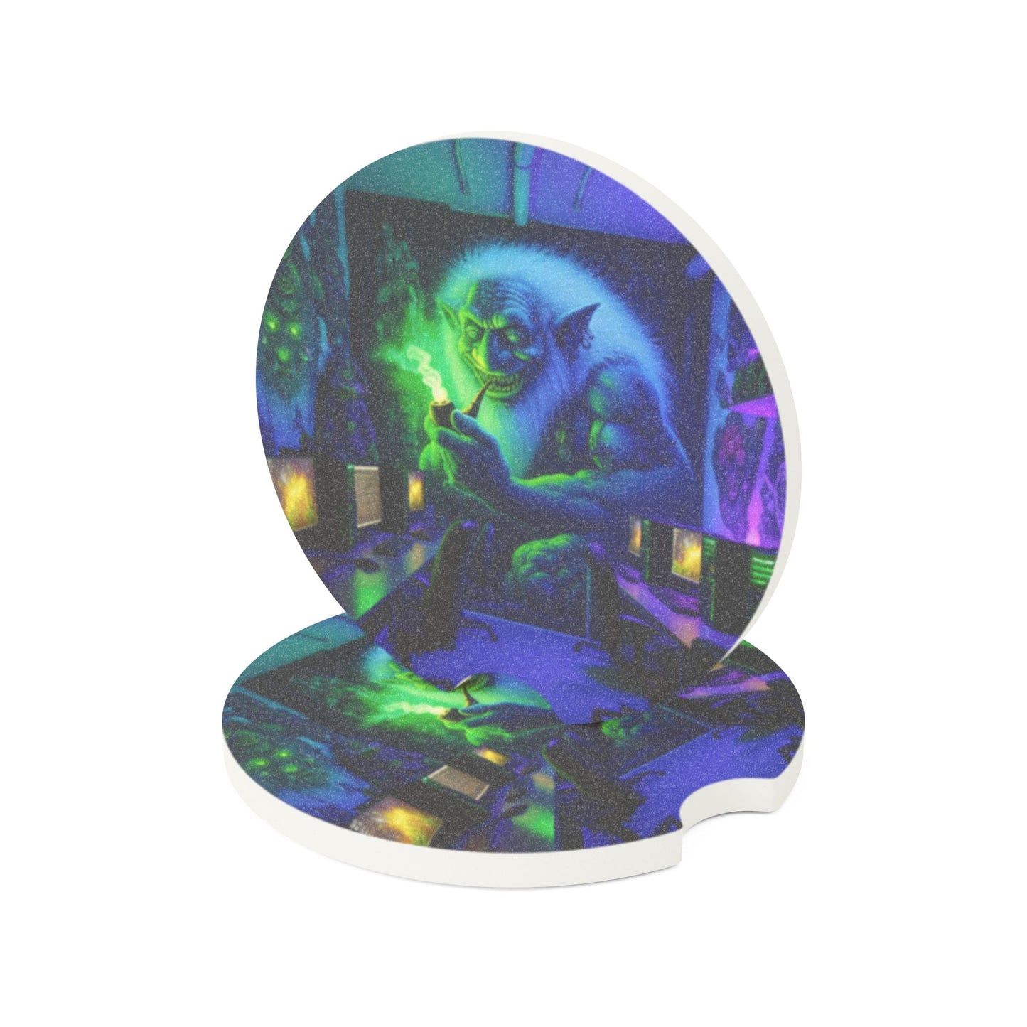 Apoia-copos | Apoia-copos para carro | Pedra-sabão | Folclore Nórdico | Boggart | Mural UV