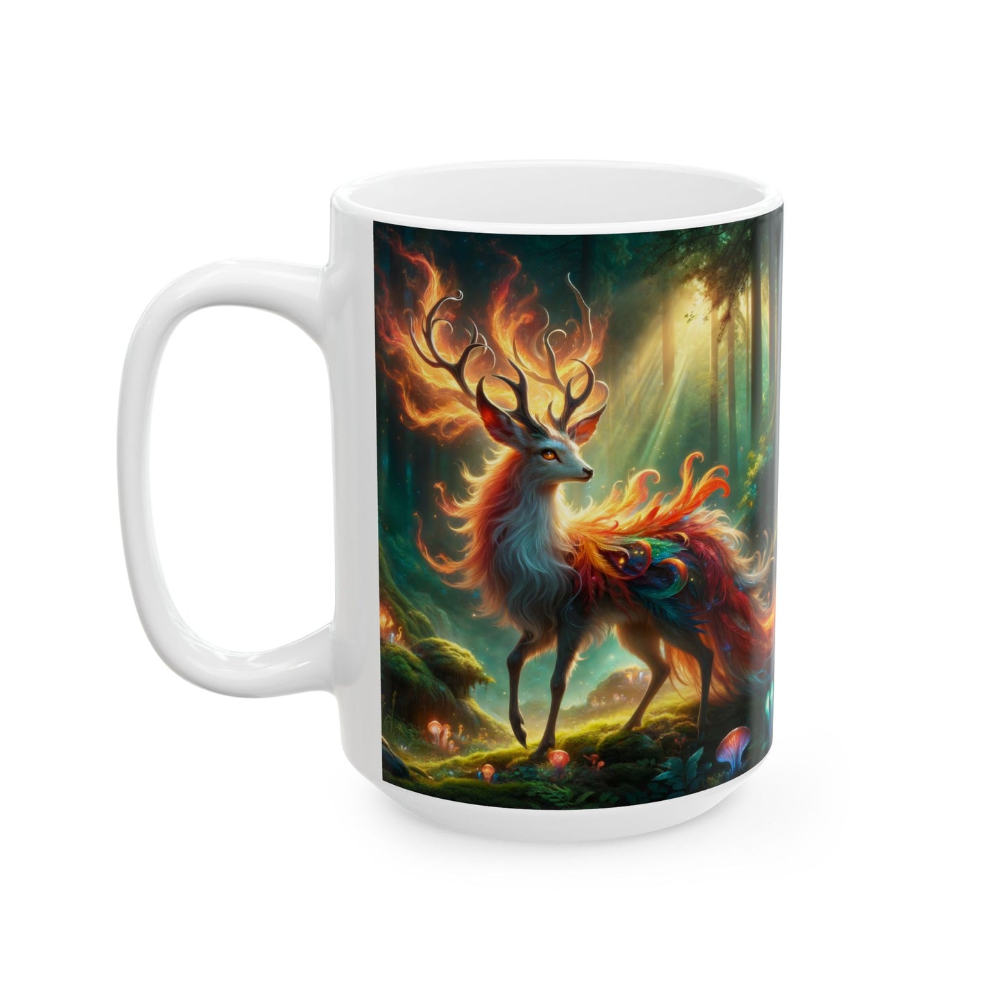 Kubek | Ceramiczny | Biały | Mistyczna fantazja | Ognisty jeleń