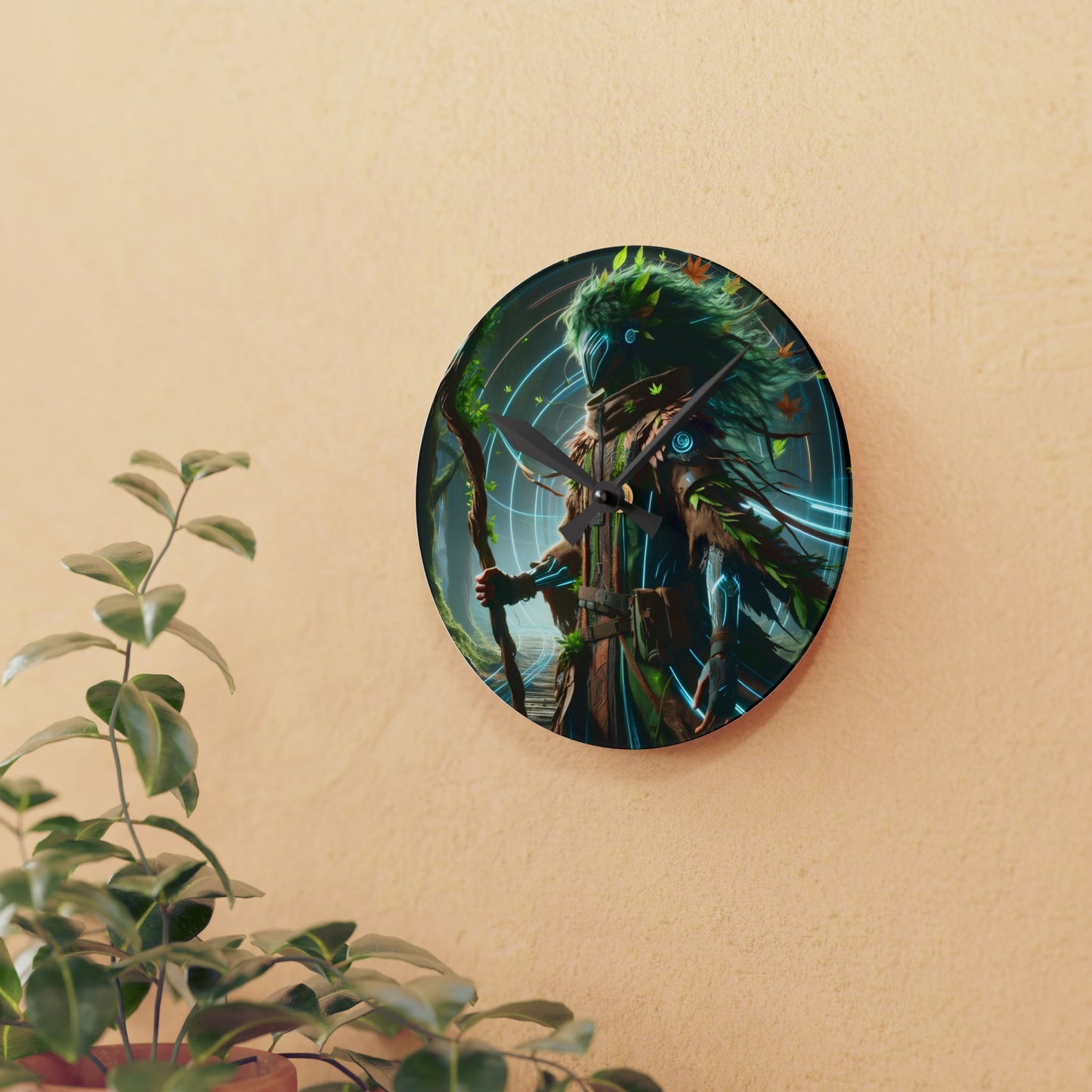Wandklok | Acryl | Rond of vierkant | Eco-mystiek | Boswachter Sjamaan