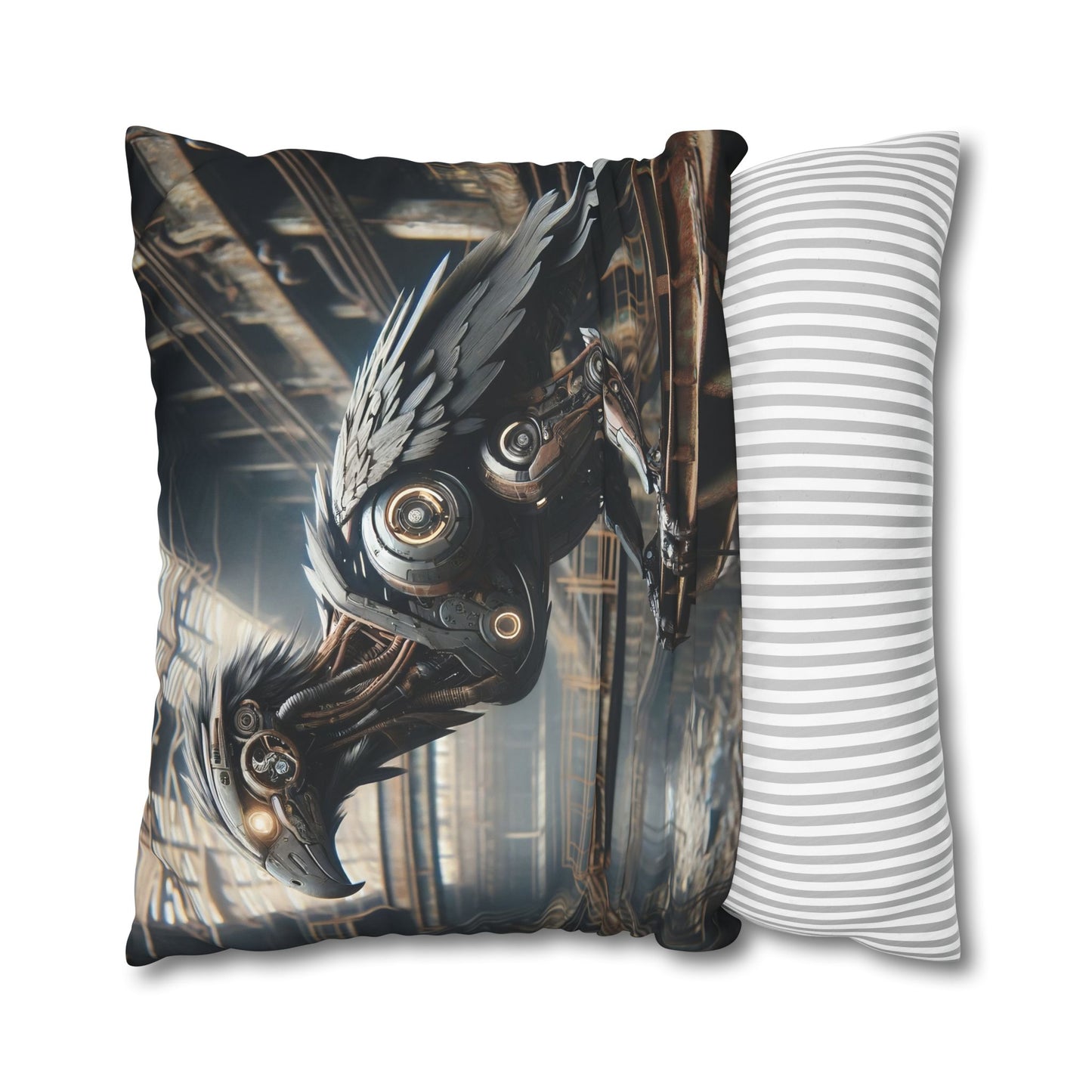 Taie d'oreiller | Carré | Toile de polyester | Steampunk | Rétrofuturisme | Corbeau
