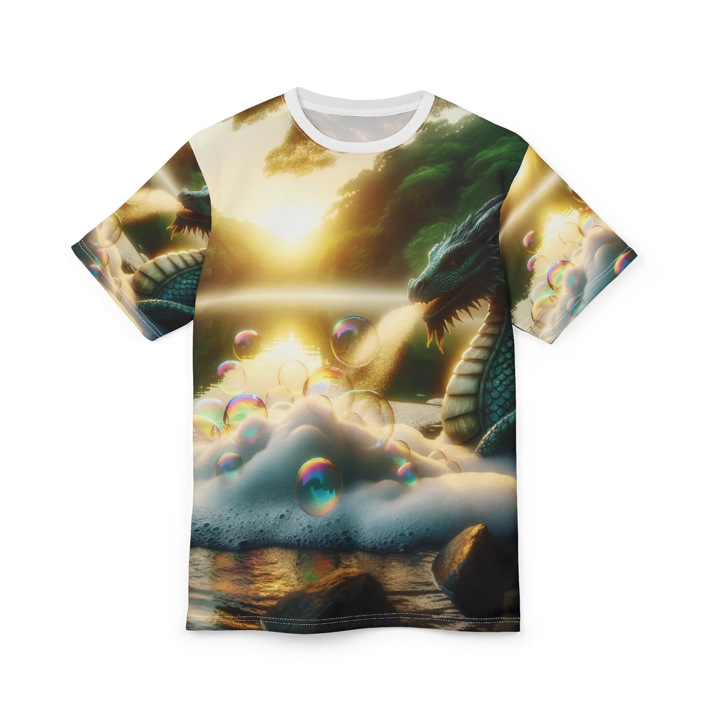 เสื้อยืด | พิมพ์ลายทั้งตัว | เสื้อยืดคอกลมแขนสั้น | แฟนตาซีมังกร | มังกรริมทะเลสาบ