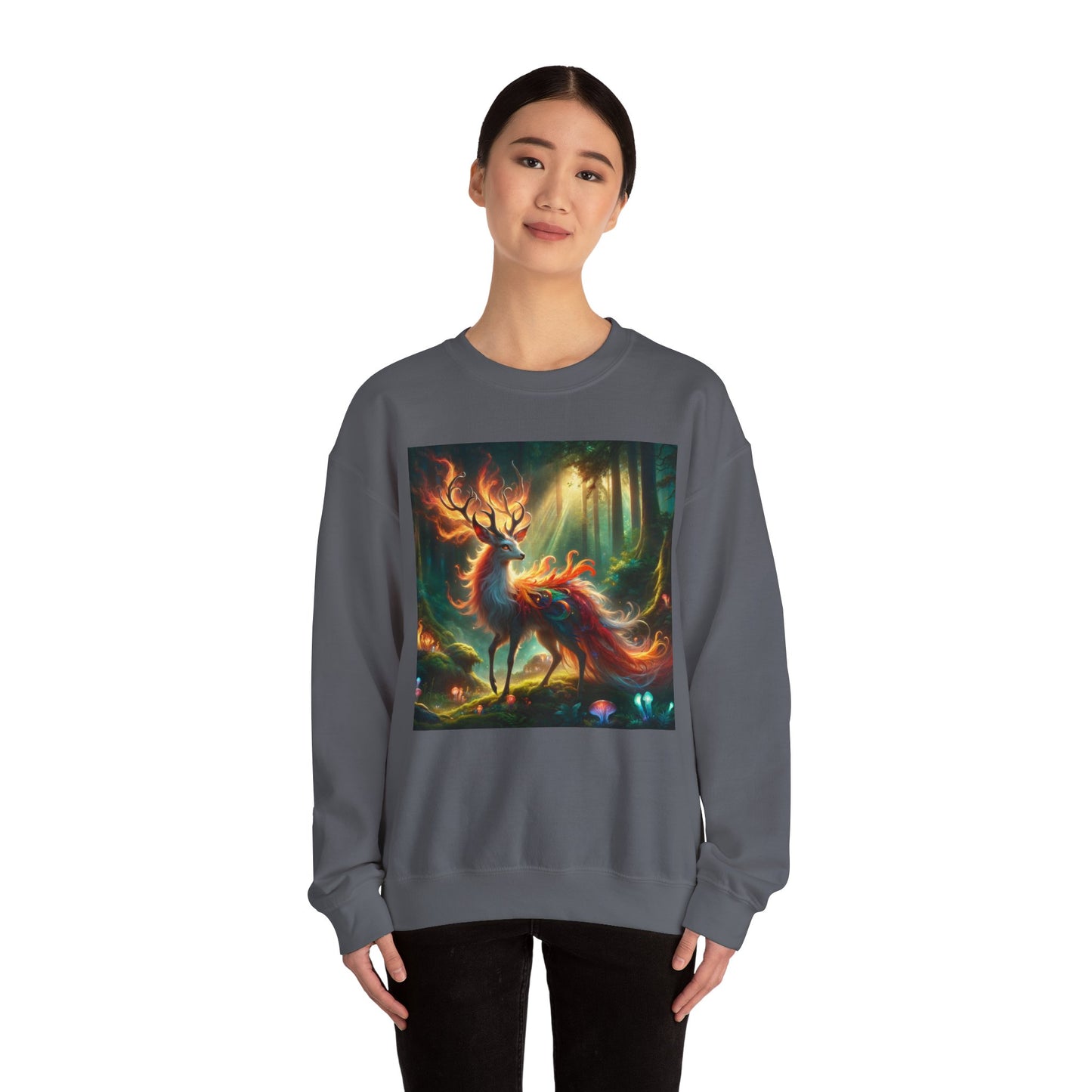 Bluza dresowa | Unisex | Okrągły dekolt | Gruba mieszanka | Mistyczna fantazja | Ognisty jeleń