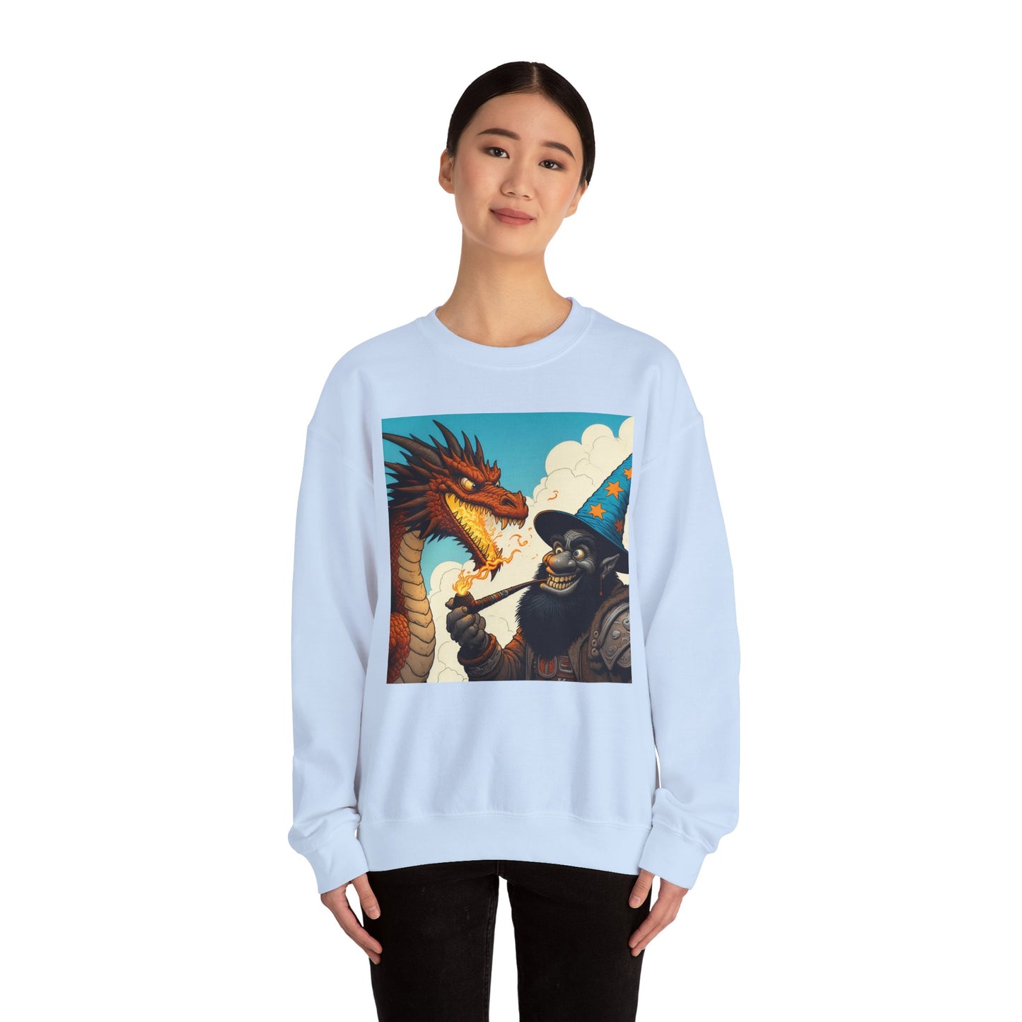 Bluza dresowa | Unisex | Okrągły dekolt | Gruba mieszanka | Heroiczne fantasy | Smok i czarodziej